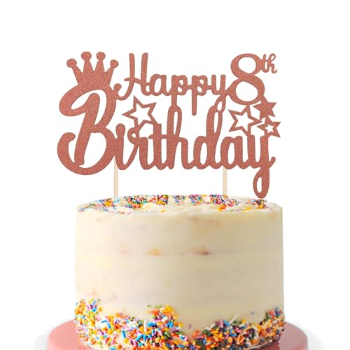 Tortenaufsatz "Happy 8th Birthday", rotgoldener Glitzerstern, 8 fabelhafte Kuchenspieße, Geburtstagsschild, Kuchendekorationen für 8. Geburtstag, Motto-Party, Jungen und Mädchen, 8 Jahre alt Tortenaufsatz "Happy 8th Birthday", rotgoldener Glitzerstern, 8 fabelhafte Kuchenspieße, Geburtstagsschild, Kuchendekorationen für 8. Geburtstag, Motto-Party, Jungen und Mädchen, 8 Jahre alt von Fechy