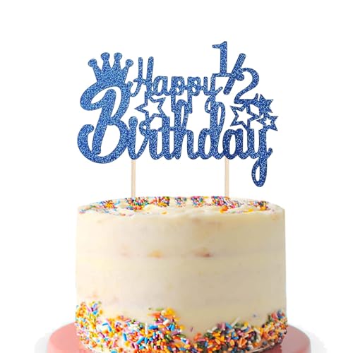 Tortendeko 1/2 Geburtstag, Blau Baby 6 Monate Geburtstag Kuchen Topper, Jungen Halbe Geburtstag Baby First PartyZubehör für Sohn 1/2 Jahr alt Geburtstag Party(Blau) von Fechy