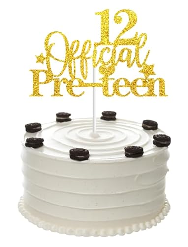 Tortenaufsatz zum 12. Geburtstag, goldfarben, glitzernd, offizieller Tortenaufsatz für Jungen und Mädchen, 12 Jahre alt, Geburtstagsparty-Dekorationen von Fechy