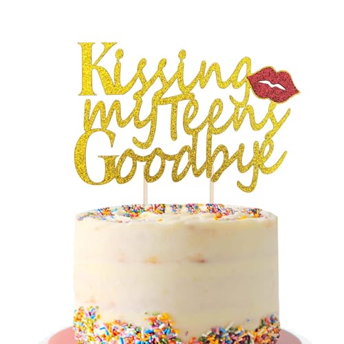 Tortenaufsatz zum 20. Geburtstag, Aufschrift "Kissing My Teens Goodbye", "Hello 20, Cheers to 20 Years", goldfarben, Schwarz Tortenaufsatz zum 20. Geburtstag, Aufschrift "Kissing My Teens Goodbye", "Hello 20, Cheers to 20 Years", goldfarben, Schwarz von Fechy