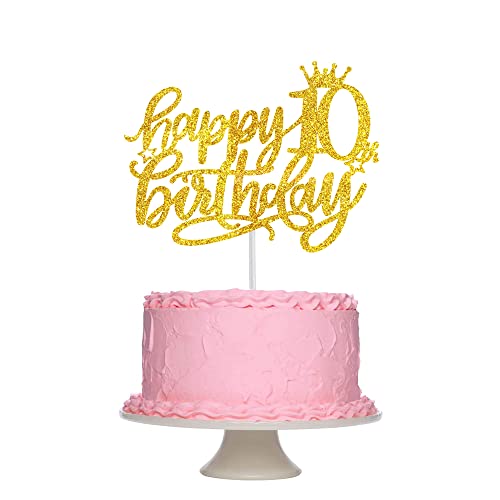 Tortendeko 10 Geburtstag Junge Mädchen, Gold Glitzer 10. Kuchendeko Geburtstag, Happy 10. Geburtstagstorte Topper, Kuchen Topper 10 Junge, Happy 10th Birthday Cake Topper(Gold) von Fechy