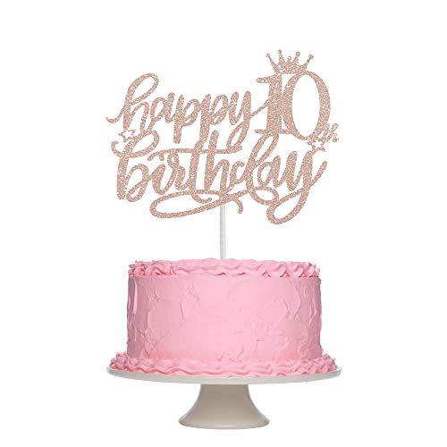 Tortendeko 10 Geburtstag Junge Mädchen, Roségold Glitzer 10. Kuchendeko Geburtstag, Happy 10. Geburtstagstorte Topper, Kuchen Topper 10 Junge, Happy 10th Birthday Cake Topper(Roségold) von Fechy