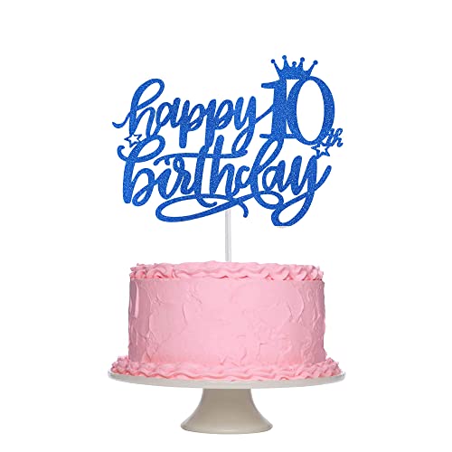 Tortendeko 10. Geburtstag Junge Mädchen, Blau Glitzer 10. Kuchendeko Geburtstag, Happy 10. Geburtstagstorte Topper, Kuchen Topper 10 Junge, Happy 10th Birthday Cake Topper(Blau) von Fechy