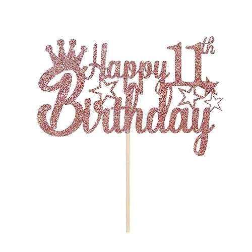 Tortendeko 11 Geburtstag Junge Mädchen, Roségold Glitzer 11. Kuchendeko Geburtstag, Happy 11. Geburtstagstorte Topper, Kuchen Topper 11 Mädchen, Happy 11th Birthday Cake Topper(Roségold) (rosegold) von Fechy