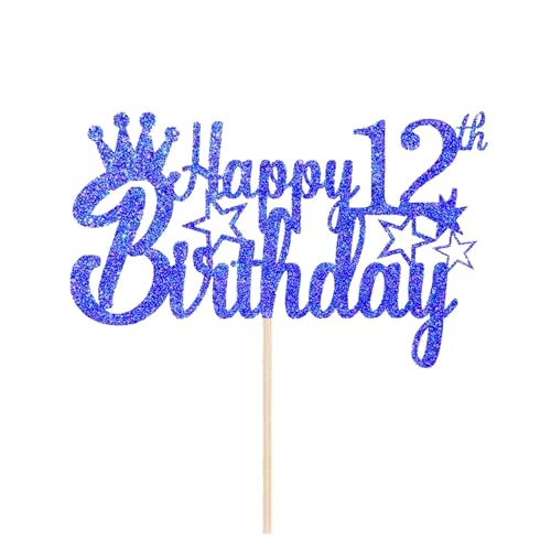 Tortendeko 12 Geburtstag Junge Mädchen, Blau Glitzer 12. Kuchendeko Geburtstag, Happy 12. Geburtstagstorte Topper, Kuchen Topper 12 Junge, Happy 12th Birthday Cake Topper(Blau) von Fechy