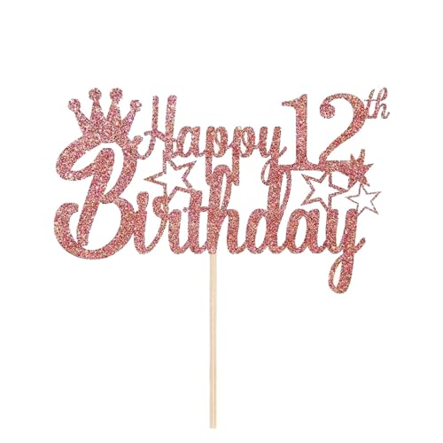 Tortendeko 12. Geburtstag Junge Mädchen, Roségold Glitzer Kuchendeko, Happy Birthday Cake Topper, Kuchen Topper 12 Mädchen (Roségold) von Fechy