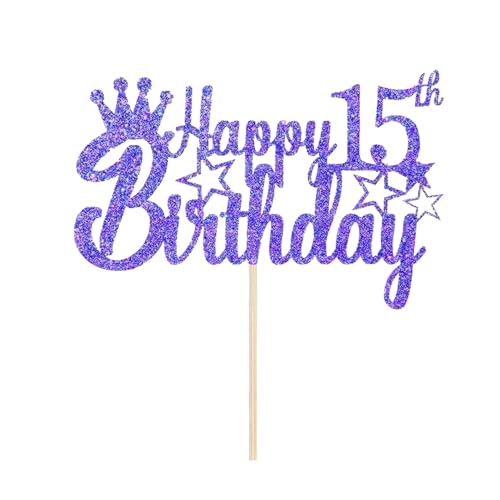 Tortendeko 15 Geburtstag Junge Mädchen, Blau Glitzer 15. Kuchendeko Geburtstag, Happy 15. Geburtstagstorte Topper, Kuchen Topper 15 Junge, Happy 15th Birthday Cake Topper(Blau) von Fechy