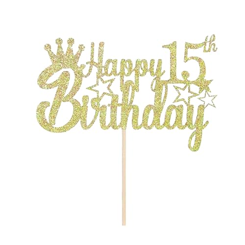 Tortendeko 15 Geburtstag Junge Mädchen, Gold Glitzer 15. Kuchendeko Geburtstag, Happy 15. Geburtstagstorte Topper, Kuchen Topper 15 Junge, Happy 15th Birthday Cake Topper(Gold) von Fechy