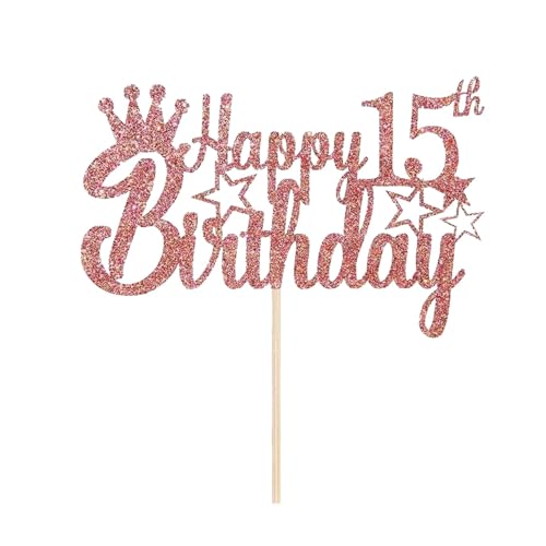 Tortendeko 15 Geburtstag Mädchen Junge, Roségold Glitzer 15. Kuchendeko Geburtstag, Happy 15. Geburtstagstorte Topper, Kuchen Topper 15 Mädchen, Happy 15th Birthday Cake Topper(Roségold) von Fechy