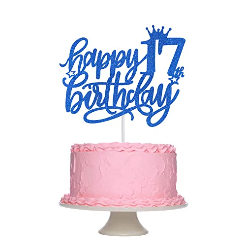 Tortendeko 17. Geburtstag Junge Mädchen, Schwarz Glitzer 17. Kuchendeko Geburtstag, Happy 17. Geburtstagstorte Topper, Kuchen Topper 17 Junge, Happy 17th Birthday Cake Topper(Schwarz) (Blau) von Fechy