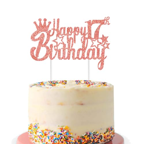 Tortendeko 17. Geburtstag Junge Mädchen, Schwarz Glitzer 17. Kuchendeko Geburtstag, Happy 17. Geburtstagstorte Topper, Kuchen Topper 17 Junge, Happy 17th Birthday Cake Topper(Schwarz) (Roségold) von Fechy