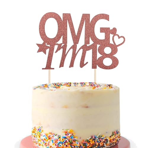 Tortendeko 18 Geburtstag Mädchen Junge,OMG,I'm 18 Glitzer Geburtstagstorte Topper, 18. Kuchendeko Geburtstag, Happy 18th Birthday Topper für 18. Geburtstag Party Kuchen Deko(Schwarz) (Roségold) von Fechy