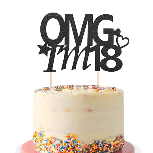 Tortendeko 18 Geburtstag Mädchen Junge,OMG,I'm 18 Glitzer Geburtstagstorte Topper, 18. Kuchendeko Geburtstag, Happy 18th Birthday Topper für 18. Geburtstag Party Kuchen Deko(Schwarz) (Schwarz) von Fechy