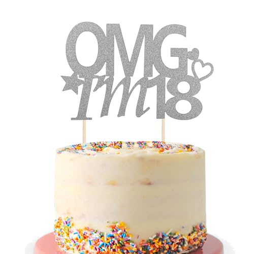 Tortendeko 18 Geburtstag Mädchen Junge,OMG,I'm 18 Glitzer Geburtstagstorte Topper, 18. Kuchendeko Geburtstag, Happy 18th Birthday Topper für 18. Geburtstag Party Kuchen Deko(Schwarz) (Silber) von Fechy