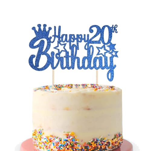 Tortendeko 20 Geburtstag Junge Mädchen, Blau Glitzer 20. Kuchendeko Geburtstag, Happy 20. Geburtstagstorte Topper, Kuchen Topper 20 Junge, Happy 20th Birthday Cake Topper(Blau) (Blau) von Fechy