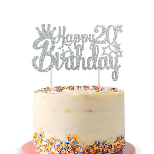 Tortendeko 20 Geburtstag Junge Mädchen, Blau Glitzer 20. Kuchendeko Geburtstag, Happy 20. Geburtstagstorte Topper, Kuchen Topper 20 Junge, Happy 20th Birthday Cake Topper(Blau) (Silber) von Fechy