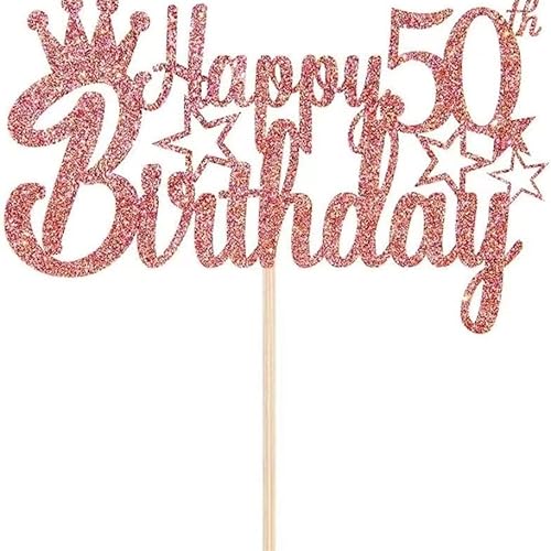 Tortendeko 50 Geburtstag Frauen, Roségold Glitzer 50. Kuchendeko Geburtstag, Happy 50. Geburtstagstorte Topper, Kuchen Topper 50 Frauen, Happy 50th Birthday Cake Topper(Roségold) von Fechy