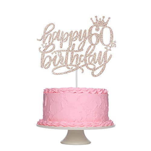 Tortendeko 60. Geburtstag Roségold, Happy 60th Birthday Cake Topper, Glitzer 60. Geburtstag Kuchen Deko, 60. Geburtstag Party Kuchen Dekoration für 60 Jahre Geburtstag Frauen Mann(Roségold) von Fechy