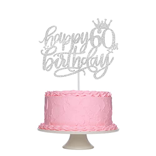 Tortendeko 60. Geburtstag Silber, Happy 60th Birthday Cake Topper, Glitzer 60. Geburtstag Kuchen Deko, 60.Geburtstag Party Kuchen Dekoration für 60 Jahre Geburtstag Mann Frauen(Silber) von Fechy