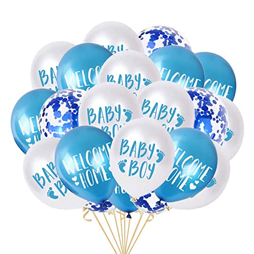 Welcome Home Baby Boy Ballon Herzlich Willkommen Zuhause Baby Jungen Latex Konfetti Ballon Bänder für Familie Partei Babyparty Boy Luftballons Dekoration 12Zoll(Blau) von Fechy