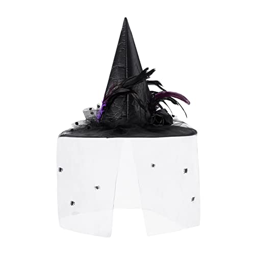 Damenhut aus Netzstoff, Halloween, Vampir, Hexenhut, Spinne, Feder, Blume, Zaubererhut, Spitzenschleier, Vintage-Kostüm, für Party, Cosplay, Verkleiden (A-01, 48 x 36 cm) von Feclmiyt