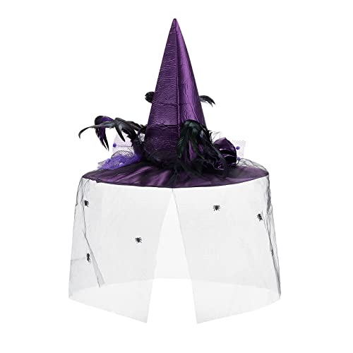 Damenhut aus Netzstoff, Halloween, Vampir, Hexenhut, Spinne, Feder, Blume, Zaubererhut, Spitzenschleier, Vintage-Kostüm, für Party, Cosplay, Verkleiden (A-02, 48 x 36 cm) von Feclmiyt