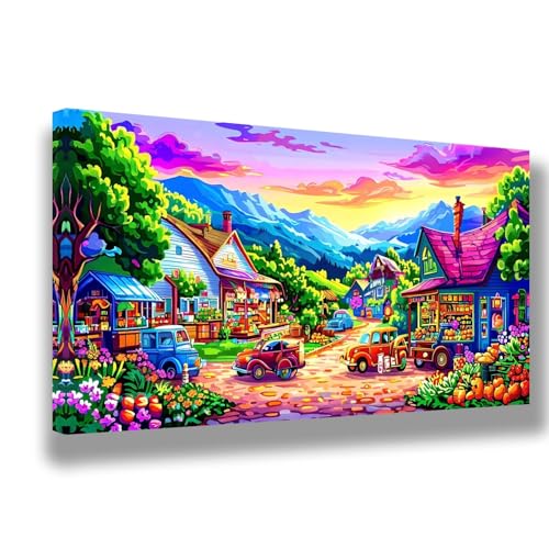 Bauernhaus Malen Nach Zahlen Erwachsene XXL 90x180cm Malen Nach Zahlen Bauernhaus DIY Handgemalt Ölgemälde Kit Paint by Numbers Adult Mit Pinseln Acrylfarbe Knitterfreie Leinwand,Zimmer Deko,1543-W von Feeaxeae