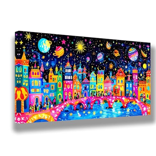Bunt Malen Nach Zahlen Erwachsene XXL Groß 50x100cm Malen Nach Zahlen Stadt DIY Handgemalt Ölgemälde Kit Paint by Numbers Adult Mit Pinseln Acrylfarbe Knitterfreie Leinwand Kit,Zimmer Deko, 1495-W von Feeaxeae