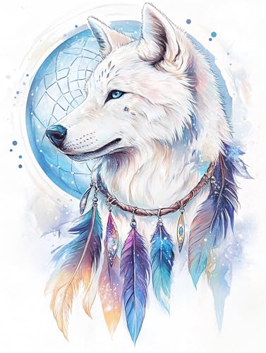 DIY Malen Nach Zahlen Erwachsene Wolf Malen Nach Zahlen Traumfänger Malen Nach Zahlen ab 7 8 9 10 Jahre Mädchen Bastelset, Farbe Acrylfarbe Ölgemälde Set, Zimmer Deko, Gift (50x70 cm Mit Rahmen)-k1266 von Feeaxeae