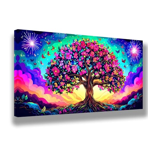 Landschaft Malen Nach Zahlen Erwachsene XXL 70x140cm Malen Nach Zahlen Baum DIY Handgemalt Ölgemälde Kit Paint by Numbers Adult Mit Pinseln Acrylfarbe Knitterfreie Leinwand Kit,Zimmer Deko, 1483-W von Feeaxeae