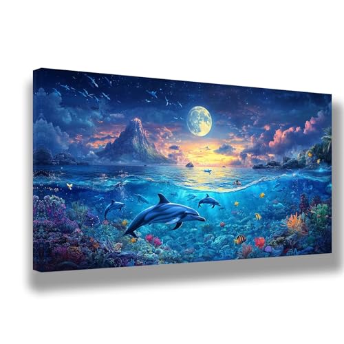 Malen Nach Zahlen Erwachsene Mond Malen Nach Zahlen Delfin Bild Malen-Nach-Zahlen, DIY ölgemäLde Kit für Anfänger Kinder, Lustige Geschenke für Geburtstag, Weihnachten (Ohne Rahmen) 80x160cm, 1542-W von Feeaxeae