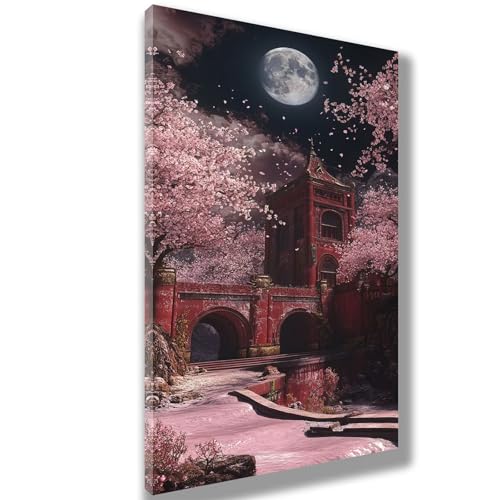 Malen Nach Zahlen Erwachsene Mond Malen Nach Zahlen Kirschblüten Bild Malen-Nach-Zahlen,DIY ölgemäLde Kit für Anfänger Kinder,Lustige Geschenke für Geburtstag,Weihnachten (Ohne Rahmen) 40x80cm,669-W von Feeaxeae