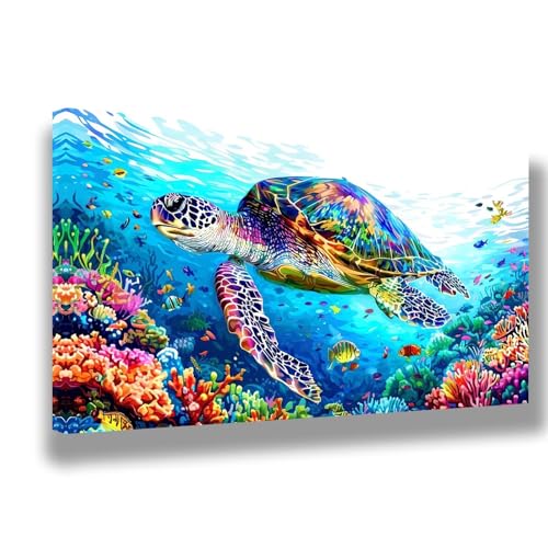 Malen Nach Zahlen Erwachsene Schildkröte Malen Nach Zahlen Tier Bild Malen-Nach-Zahlen,DIY ölgemäLde Kit für Anfänger Kinder,Lustige Geschenke für Geburtstag,Weihnachten (Ohne Rahmen) 80x160cm,1497-W von Feeaxeae