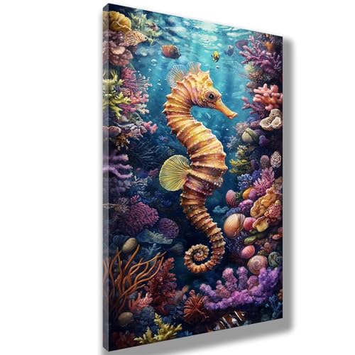 Malen Nach Zahlen Kinder Tiere Malen Nach Zahlen ab 7 8 9 10 Jahre Mädchen Junge,DIY Handgemalt Ölgemälde Kit für Erwachsene Anfänger,Geschenke für Frauen,Home Decoration 40x80cm,SeePferdechen,962-W von Feeaxeae