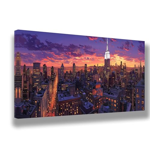 Stadt Malen Nach Zahlen Erwachsene 35x70cm Malen Nach Zahlen Landschaft DIY Handgemalt Ölgemälde Kit Paint by Numbers Adult Mit Pinseln Acrylfarbe Knitterfreie Leinwand Kit, Zimmer Deko, 325-W von Feeaxeae