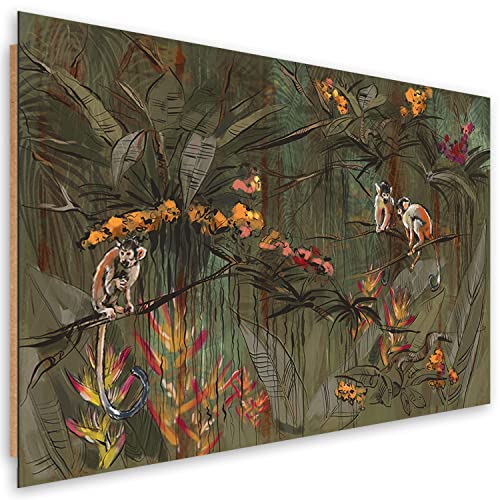 Feeby Deco Panel 120x80 cm Affe Blätter Dschungel 1 tlg Modern Bilder Wandbilder Dekopanel Kunstdruck Wand Bild Wanddeko Design Schlafzimmer Flur Wohnzimmer Exoten Tropen Blumen Grün von Feeby