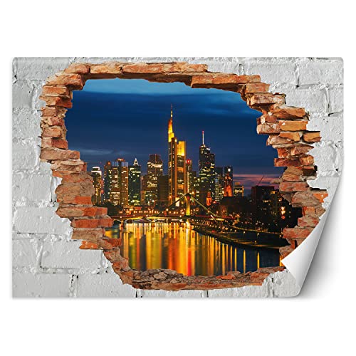 Feeby Fototapete Loch in der Wand Abstrakt 200x140 cm Orange XXL Vlies Wandtapete Tapeten Wohnzimmer Schlafzimmer Büro Flur Moderne Design Wandbilder Wand Dekoration Wolkenkratzer Frankfurt am Main von Feeby