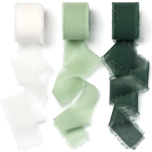 3 Rollen Chiffonband Schleifenband,Dekoband Geschenkband Hochzeit,50mm x 5 m,Chiffonband Frühlings Deko- für DIY Verpacken von Geschenken Kränzen Schleifen Hochzeiten Geburtstagsfeiern (Grüne) von Feegela