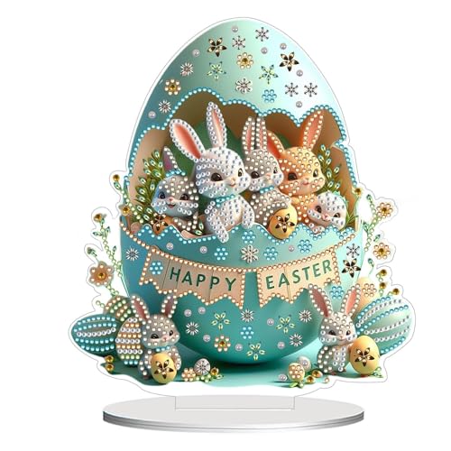 Diamond Painting Ostern,Desktop-Ornament,5D Diamond Painting Set Ostern,DIY Diamond Painting Ostern Deko Diamond, Osterei Hase Geschenk,Ostergeschenke,Ostern Malerei Ostereier Tischdeko (green) von Feegela