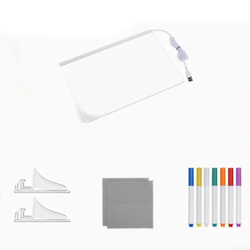 Trocken abwischbare Acryltafel mit Licht, 6 Farben, Neon-Leucht-Memo, transparent, beleuchtet, DIY-Zeichenbrett, Nachrichten-Notiztafel, inklusive 7 Stiften und Reinigungstüchern (20 x 20 cm) von Feegow