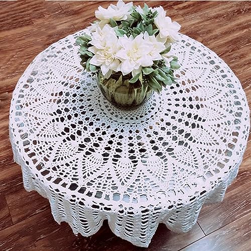 für Runde Spitzen-Tischdecke, Vintage-Stil, manuelle Häkelblumen, weiße runde Spitzen-Tischdecke, Tischabdeckung für Esstischdekoration von Feegow
