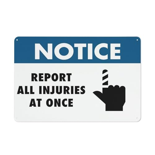 Hinweisschild "Notice Report All Injuries At Once", 30,5 x 20,3 cm, reflektierend, UV-geschützt, wasserdicht, wetterfest und lichtbeständig, 4 vorgebohrte Löcher Hinweisschild "Notice Report All Injuries At Once", 30,5 x 20,3 cm, reflektierend, UV-geschützt, wasserdicht, wetterfest und lichtbeständig, 4 vorgebohrte Löcher von Feehiget