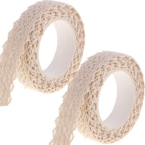 2 Rolls Spitzenband Selbstklebende, Vintage Spitze Bänder zum Basteln Spitze Dekoband Lochstickerei Spitzen-Tape Für Hochzeit Tischdeko DIY Geschenkband Bordüre Scrapbook (Braun) von Feelairy