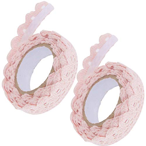 Feelairy 2 Rolls Spitzenband Selbstklebende, Vintage Spitze Bänder zum Basteln Spitze Dekoband Lochstickerei Spitzen-Tape Für Hochzeit Tischdeko DIY Geschenkband Bordüre Scrapbook (Hellrosa) von Feelairy
