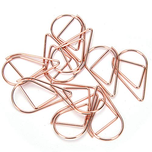 Büroklammer Set - 100pcs Kleine Büroklammern Wassertropfen Papierklammern 1.5x2.5cm Waterdrop Geformt Lesezeichen Retro-Design Metall Schreibwaren für Schule und Büro (Roségold) von Feelairy