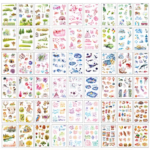 Feelairy 54 Blatt Scrapbooking Aufkleber in verschiedene Muster Meer Tierform Deko Sticker Blumen Blätter Aufkleber für Scrapbook Kalender Notizbuch Tagebuch Fotoalbum DIY Dekoration (A) von Feelairy