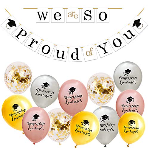 Feelairy Abschluss Deko 2020 - We Are So Proud of You Girlande Abschluss Banner mit 12 Stück Glückwunsch Graduation Luftballons, Party Decoration für Graduierung Abschlussfeier (Roségold Silber Gold) Feelairy Abschluss Deko 2020 - We Are So Proud of You Girlande Abschluss Banner mit 12 Stück Glückwunsch Graduation Luftballons, Party Decoration für Graduierung Abschlussfeier (Roségold Silber Gold) von Feelairy