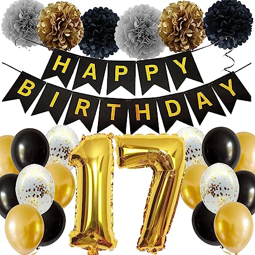 Feelairy Ballons 17. Geburtstag Deko Mädchen, Schwarz Gold Geburtstagsdeko 17 Jahre Junge, Happy Birthday Deko Konfetti Luftballons Deko 17 Geburtstag Mädchen Junge 17 Geburtstag Deko Kinder von Feelairy