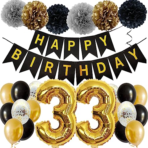 Feelairy Ballons 33. Geburtstag Deko Männer Frauen, Schwarz Gold Geburtstagsdeko 33 Jahre Mann Frau, Happy Birthday Deko Konfetti Luftballons Deko 33 Geburtstag Mann 33 Geburtstag Deko Frauen Feelairy Ballons 33. Geburtstag Deko Männer Frauen, Schwarz Gold Geburtstagsdeko 33 Jahre Mann Frau, Happy Birthday Deko Konfetti Luftballons Deko 33 Geburtstag Mann 33 Geburtstag Deko Frauen von Feelairy