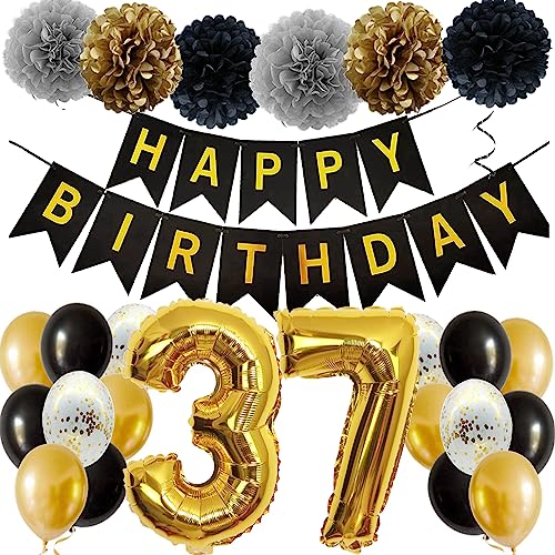 Feelairy Ballons 37. Geburtstag Deko Männer Frauen, Schwarz Gold Geburtstagsdeko 37 Jahre Mann Frau, Happy Birthday Deko Konfetti Luftballons Deko 37 Geburtstag Mann 37 Geburtstag Deko Frauen von Feelairy